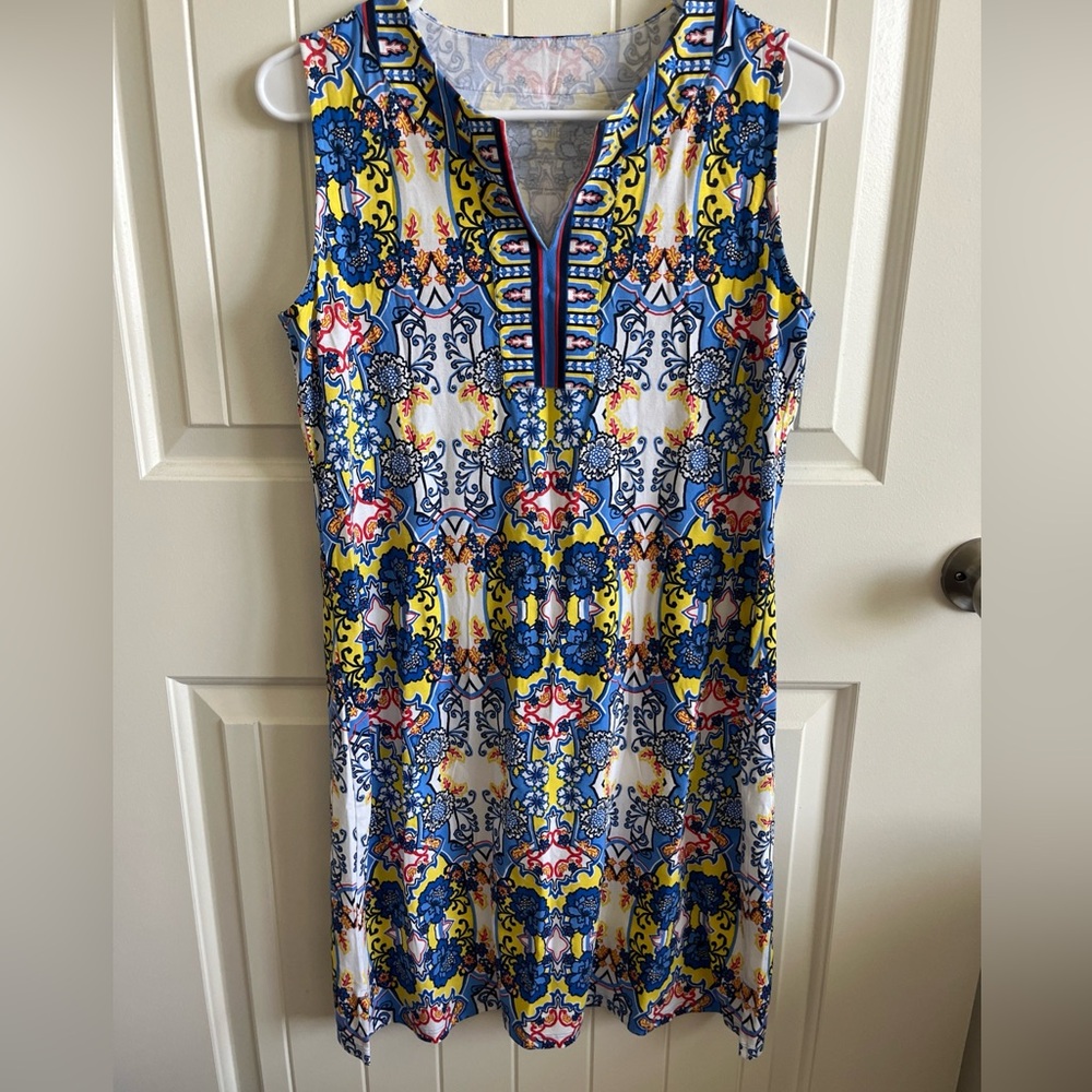 Coolibar Blue and Yellow Patterned Mini Dress